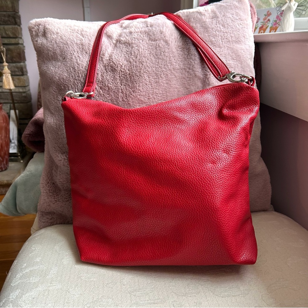 Red Vegan Pebble Leather Shoulder/Crossbody Bag